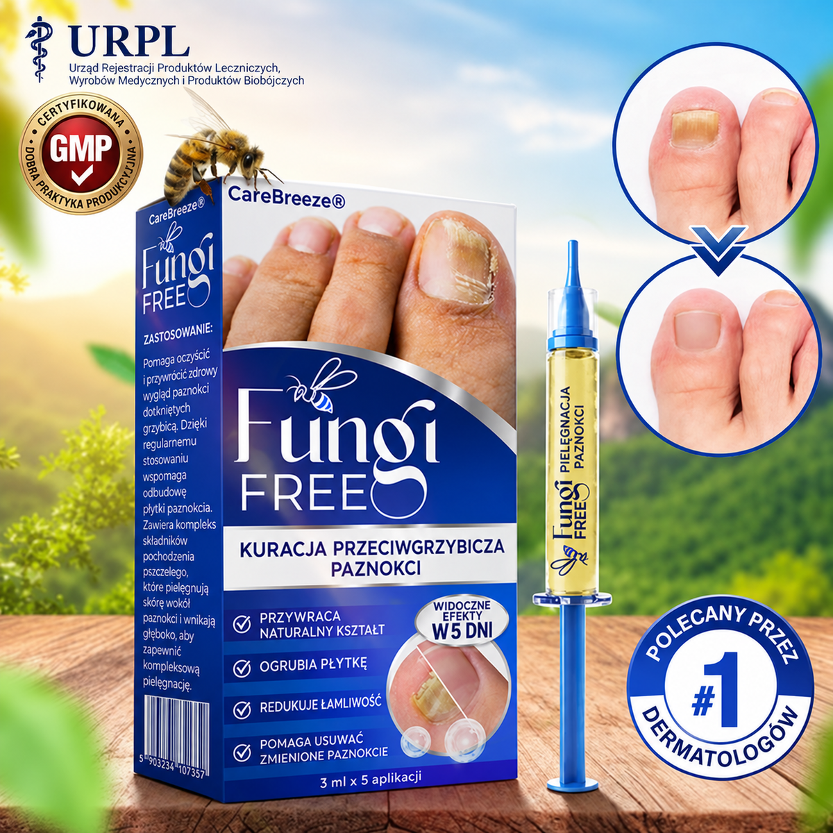 🇵🇱 CareBreeze® Fungi Free – kuracja na paznokcie na bazie jadu pszczelego 🌿1