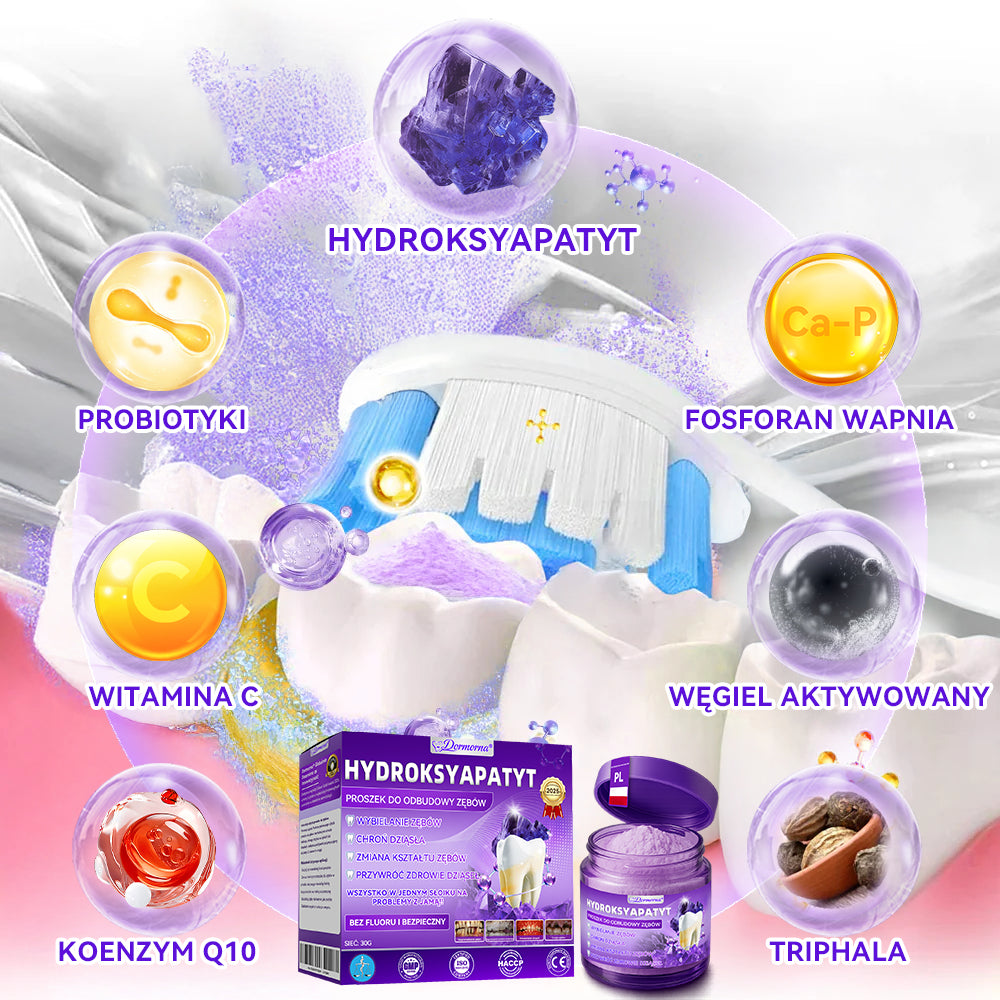 Oficjalny sklep| 𝑫𝒐𝒓𝒎𝒐𝒓𝒏𝒂® Hydroksyapatyt Proszek Do Odbudowy Zębów✅ Skutecznie leczy próchnicę, problemy z dziąsłami, nadwrażliwość zębów, afty i przebarwienia, jednocześnie poprawiając ogólną higienę jamy ustnej.🌲
