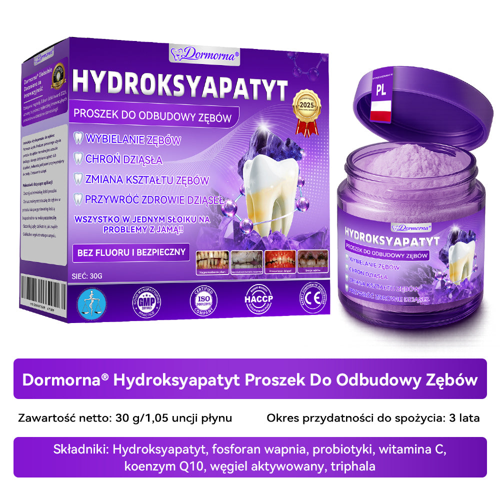 Oficjalny sklep| 𝑫𝒐𝒓𝒎𝒐𝒓𝒏𝒂® Hydroksyapatyt Proszek Do Odbudowy Zębów✅ Skutecznie leczy próchnicę, problemy z dziąsłami, nadwrażliwość zębów, afty i przebarwienia, jednocześnie poprawiając ogólną higienę jamy ustnej.🌲