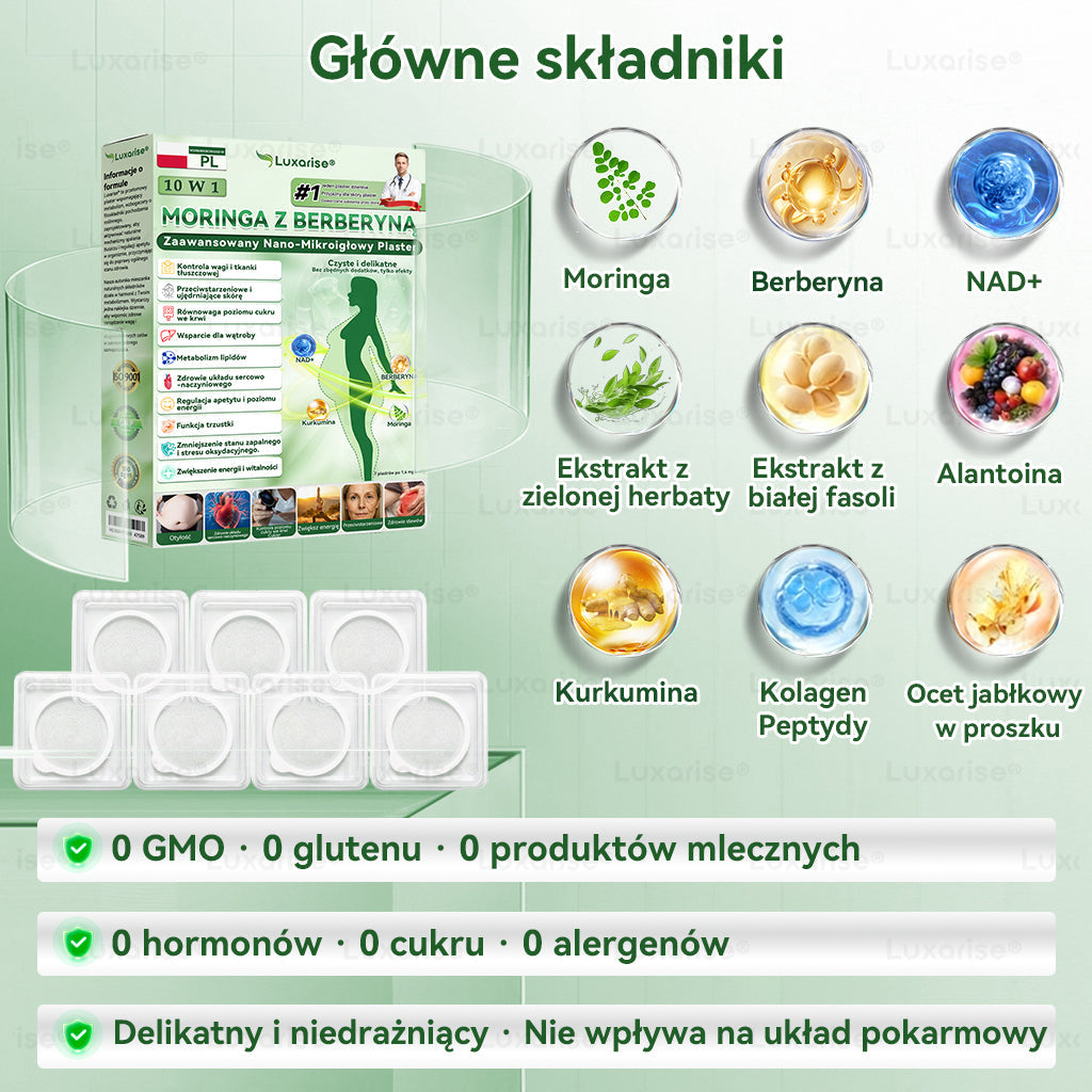 Oficjalny sklep| 𝑳𝒖𝒙𝒂𝒓𝒊𝒔𝒆® MORINGA Z BERBERYNA 10W1 Zaawansowany Nano-Mikroigłowy Plaster  👩‍⚕️ (Stosować raz na dobę, zauważalne efekty w ciągu 7 dni)🤰Otyłość, cukrzyca, bezdech senny oraz schorzenia stawów 🛒