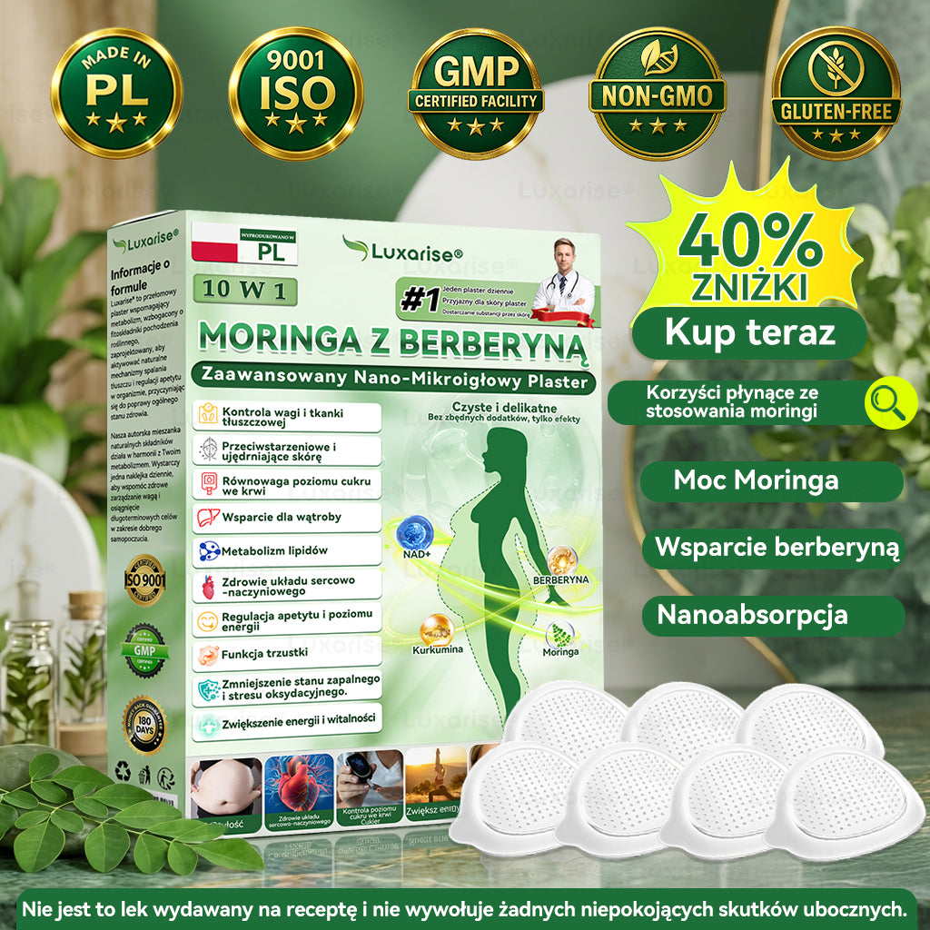 Oficjalny sklep| 𝑳𝒖𝒙𝒂𝒓𝒊𝒔𝒆® MORINGA Z BERBERYNA 10W1 Zaawansowany Nano-Mikroigłowy Plaster (Stosować raz na dobę, zauważalne efekty w ciągu 7 dni)✅Otyłość, cukrzyca, bezdech senny oraz schorzenia stawów 🌹